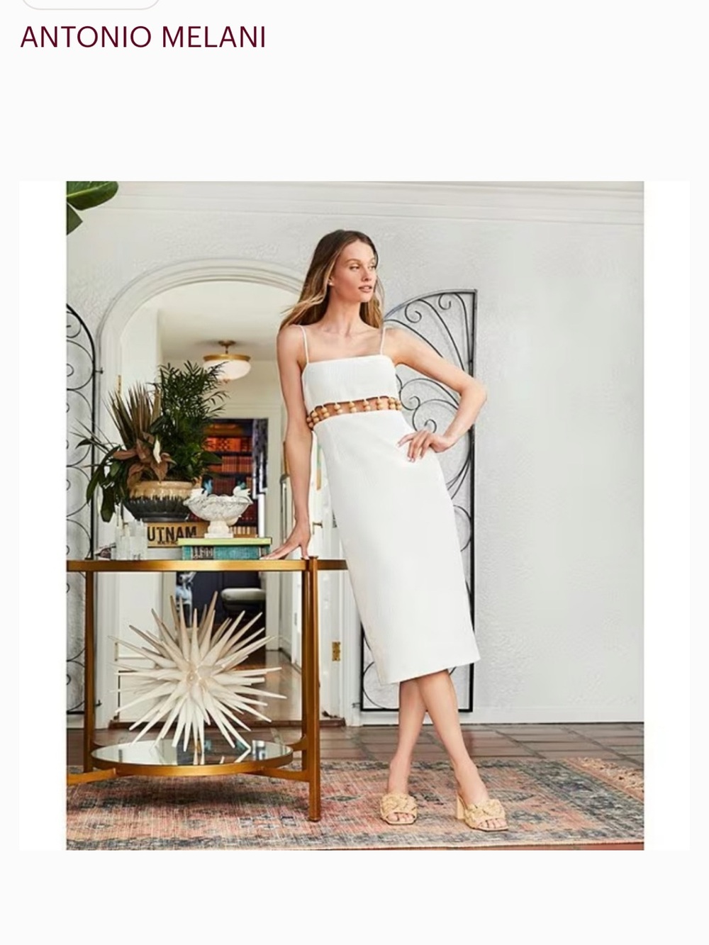 ANTONIO MELANI White Sleeveless Dress with Natural-Tone Waist Accent
